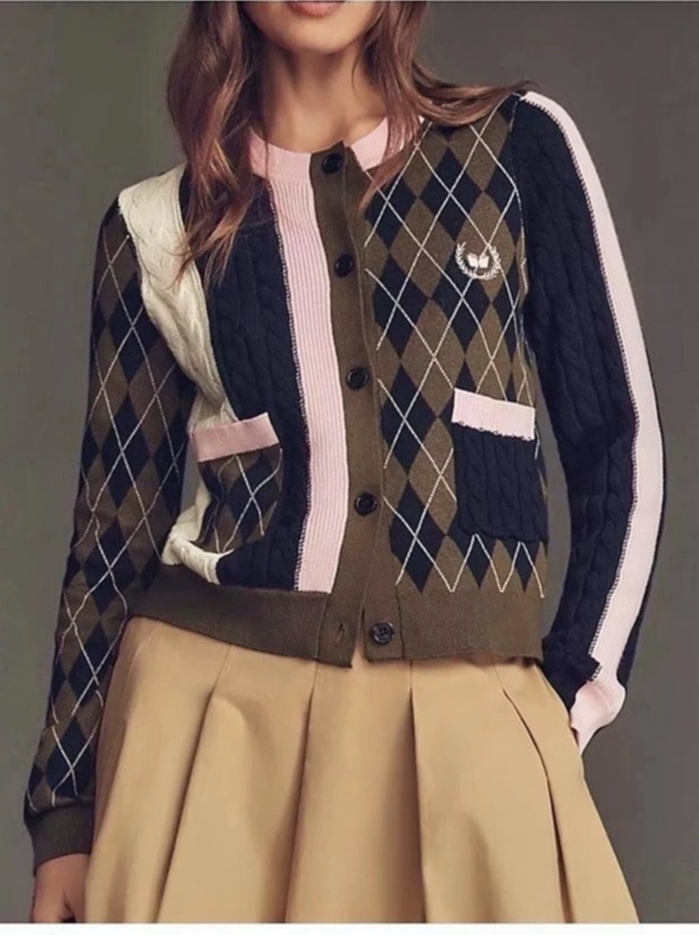 Maeve Argyle Cardigan in Navy & Green XS NWT